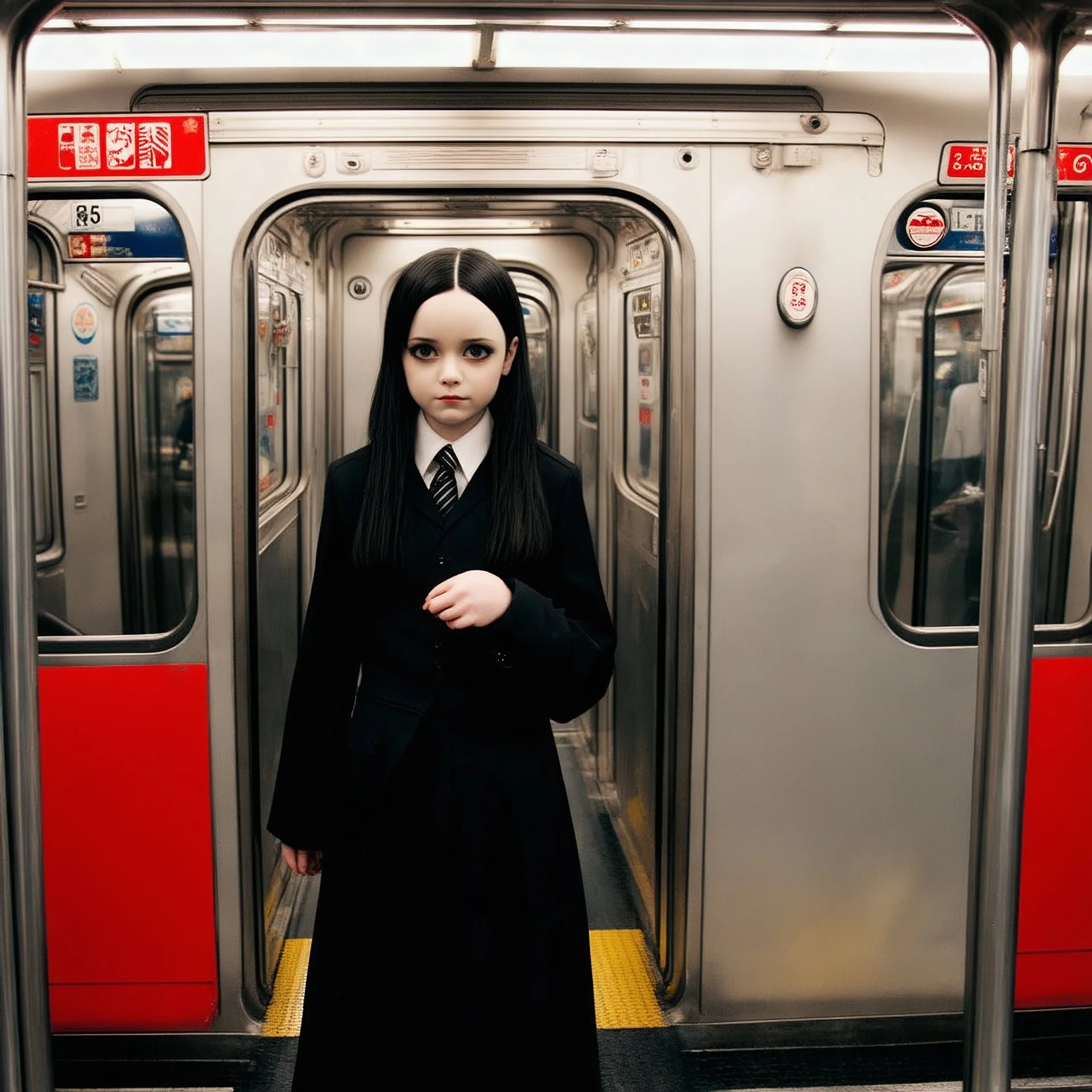 Wednesday addams in the metro