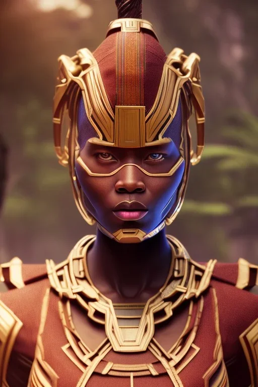 A photo taken from an african village "Avengers Endgame", <character or scene>, kente, cinematic lighting --v 4 --q 2