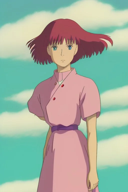 1girl, retro anime, 80's, redhead,portrait, synth-wave colors, beach