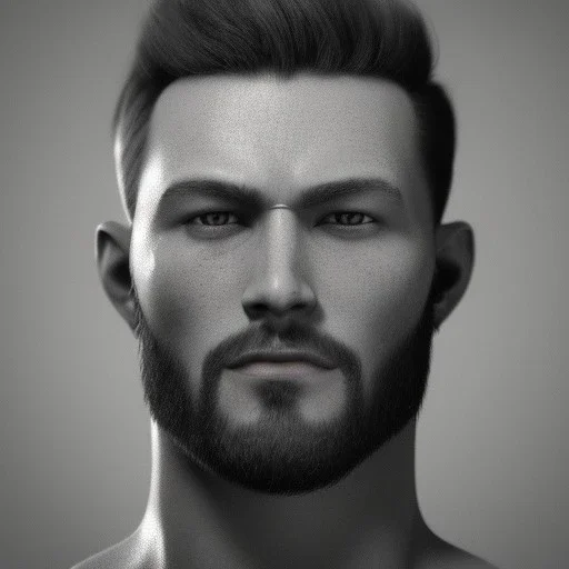 Buff dude with chiseled cheeks, black and white portait, gigachad