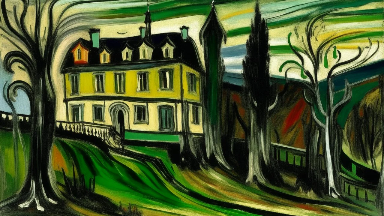 A mansion near a castle painted by Edvard Munch