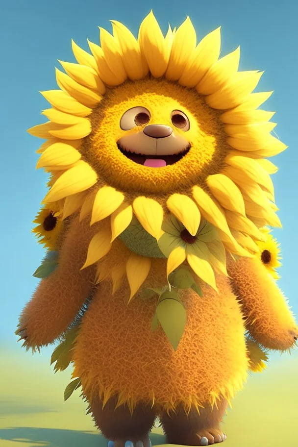 Cheery and cute sunflower avatar full body in furry material