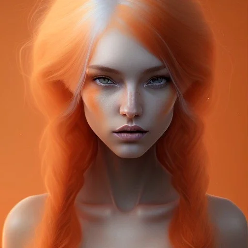 Fantasy setting, woman, two hues of hair, orange and white, more white hair, more orange hair, more orange hair, more white hair, orange and white hair