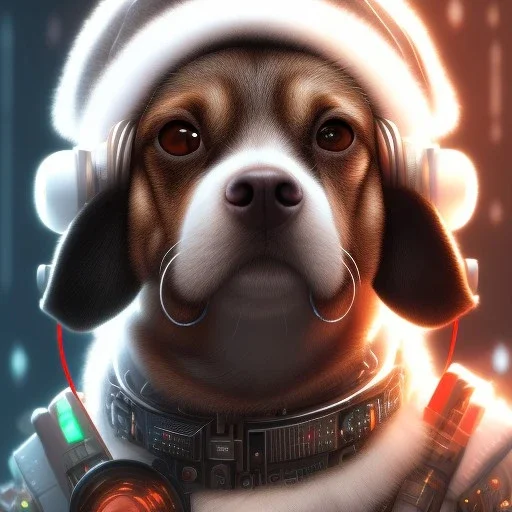 Cyberpunk Portrait of dog child with brown hair and with cute face, north pole snowy vibe , perfect composition, hyperrealistic, super detailed, 8k, high quality, trending art, trending on artstation, sharp focus, studio photo, intricate details, highly detailed, by greg rutkowski