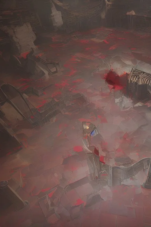 Broken temple with the floor covered in blood