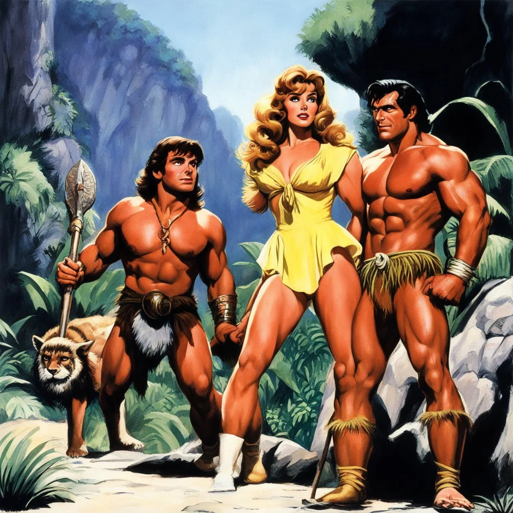 [art by Russ Meyer, Jason and the Argonauts (1963)] Joe Lara as Tarzan, Olivia d'Abo as Jane Porter and Gordon Griffith as child Korak