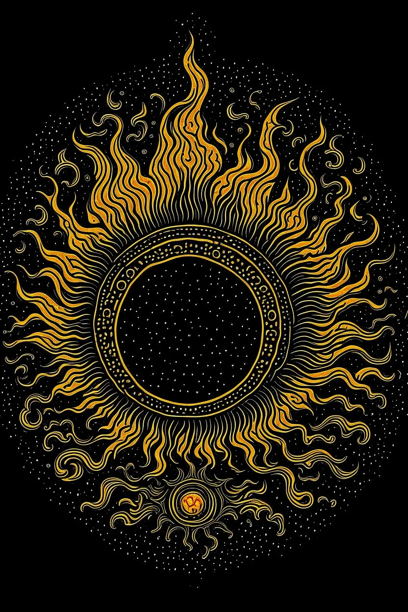 Black sun art with fire