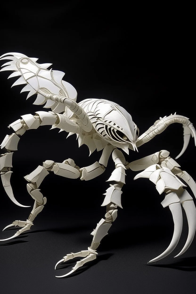 A white wind elemental scorpion designed in Javanese shadow puppets painted by Xul Solar
