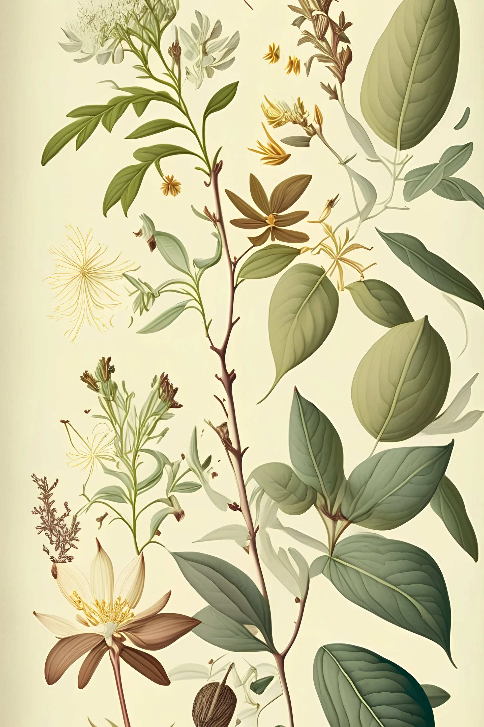 Vintage Botanicals Illustrations on Cream Background