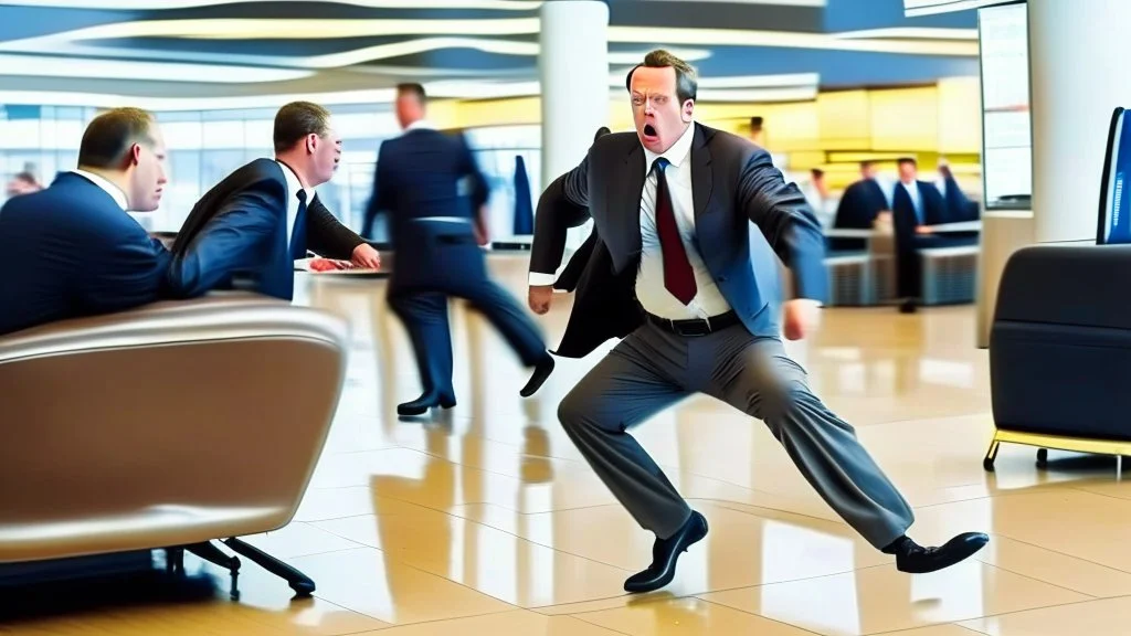 security kicking pouting man out of airport lounge