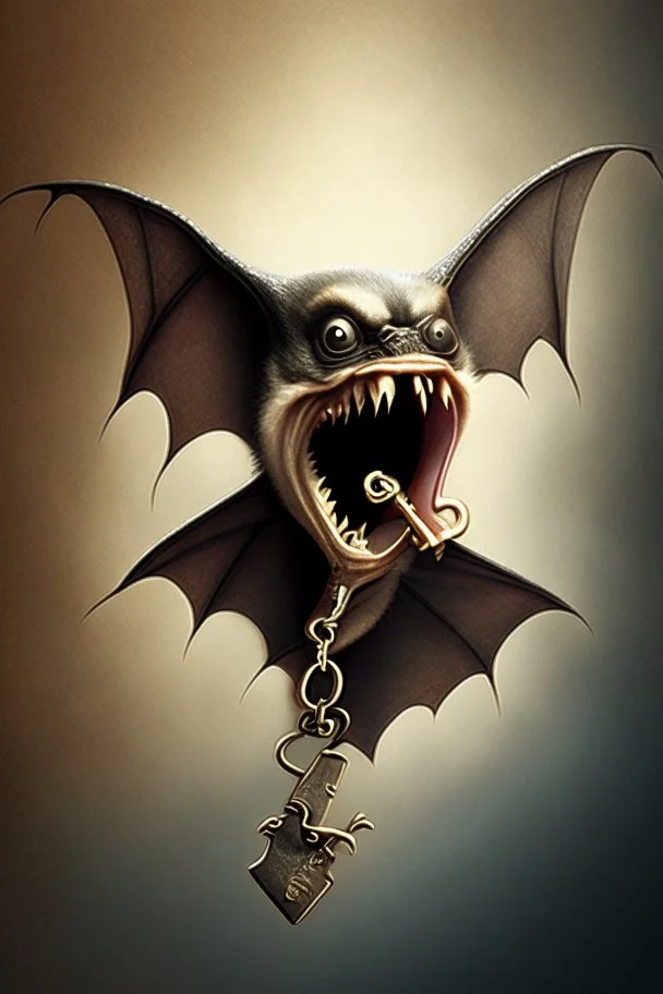 flying bat holding a key in mouth