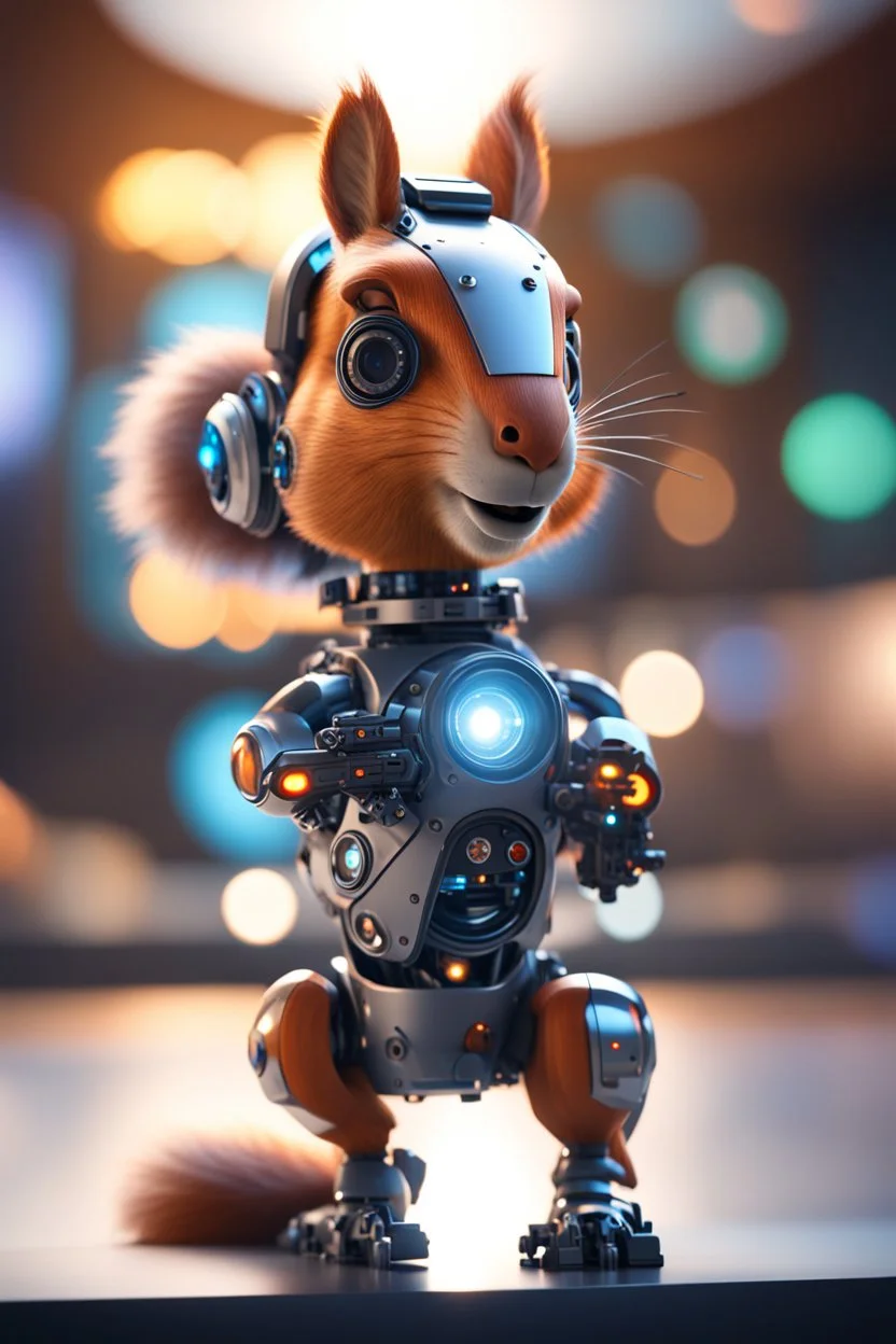 ultimate transcendent happy chat robot squirrel space horse with spotlights, in advanced hi tech dock, bokeh like f/0.8, tilt-shift lens 8k, high detail, smooth render, down-light, unreal engine, prize winning