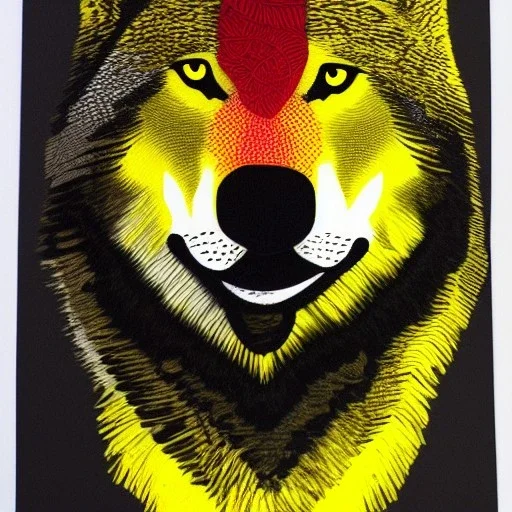 Black red and yellow wolf