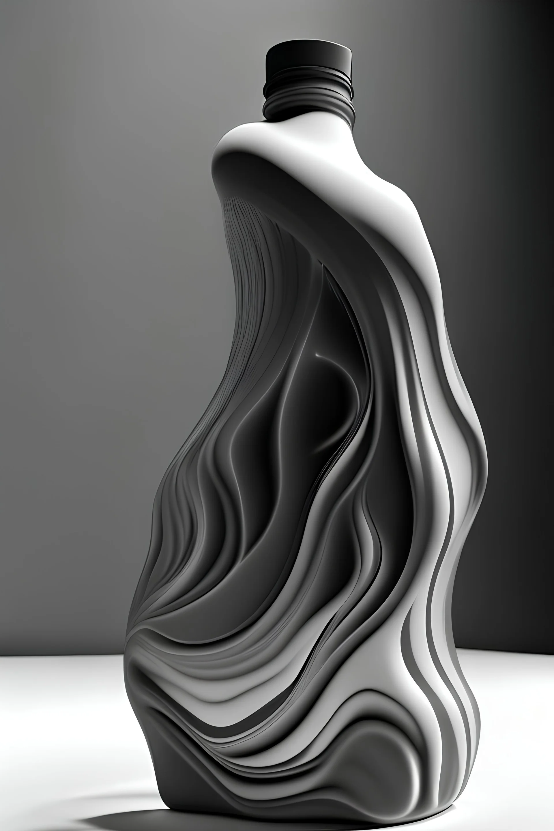 square size, lubricant oil plastic bottle, Sculpt the shape of the bottle to mimic the flow and movement of liquid. You could create wave-like contours or fluid curves along the surface, evoking a sense of dynamism and visually representing the nature of lubricants.. style render sketch gray