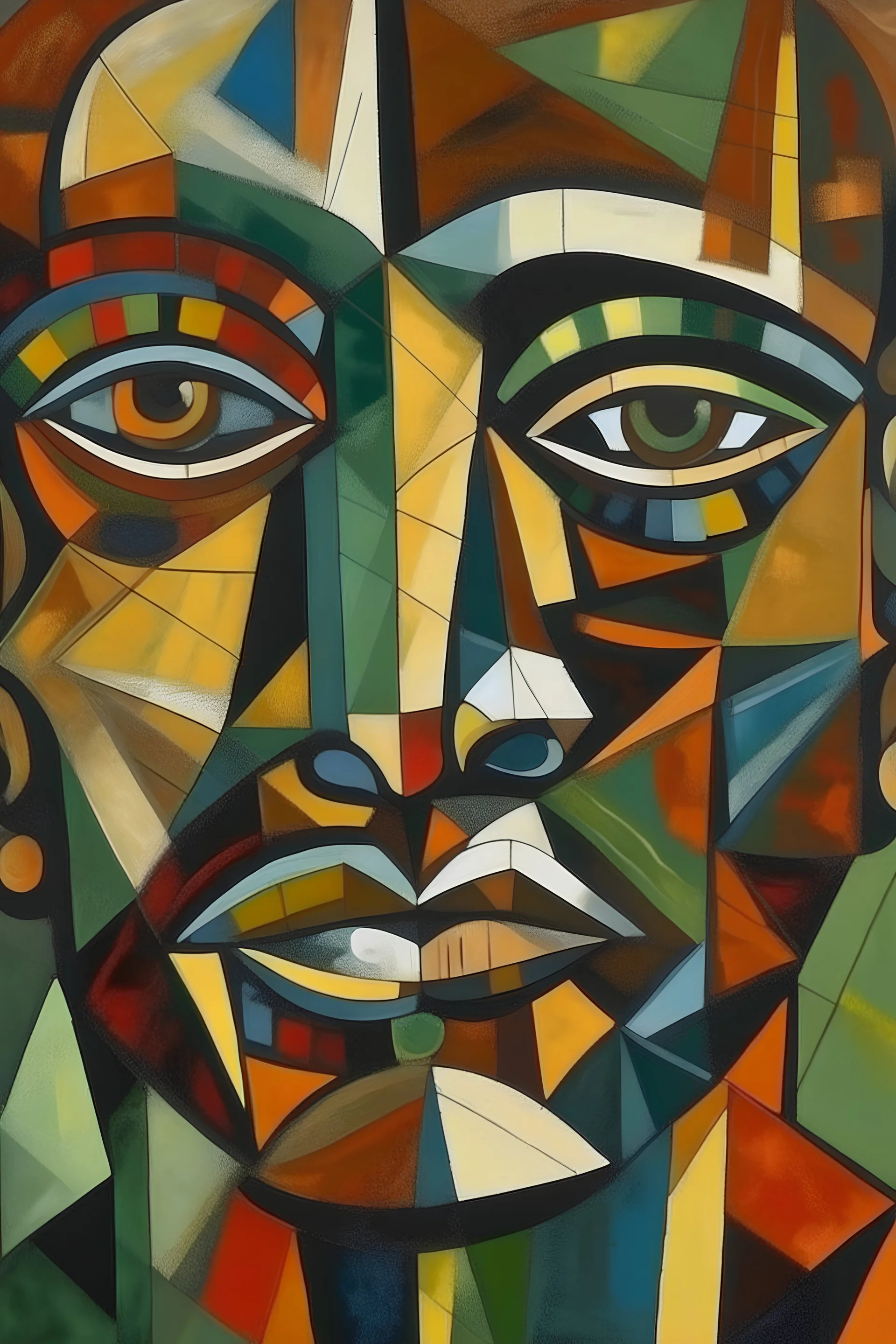 old black mans face in cubism