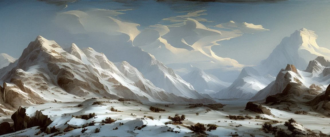 mountain range in the snow by Andrea del sarto