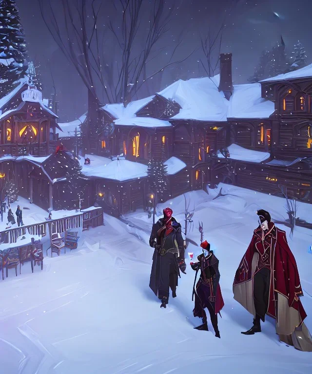 A warlock Christmas festivities in snowy manor