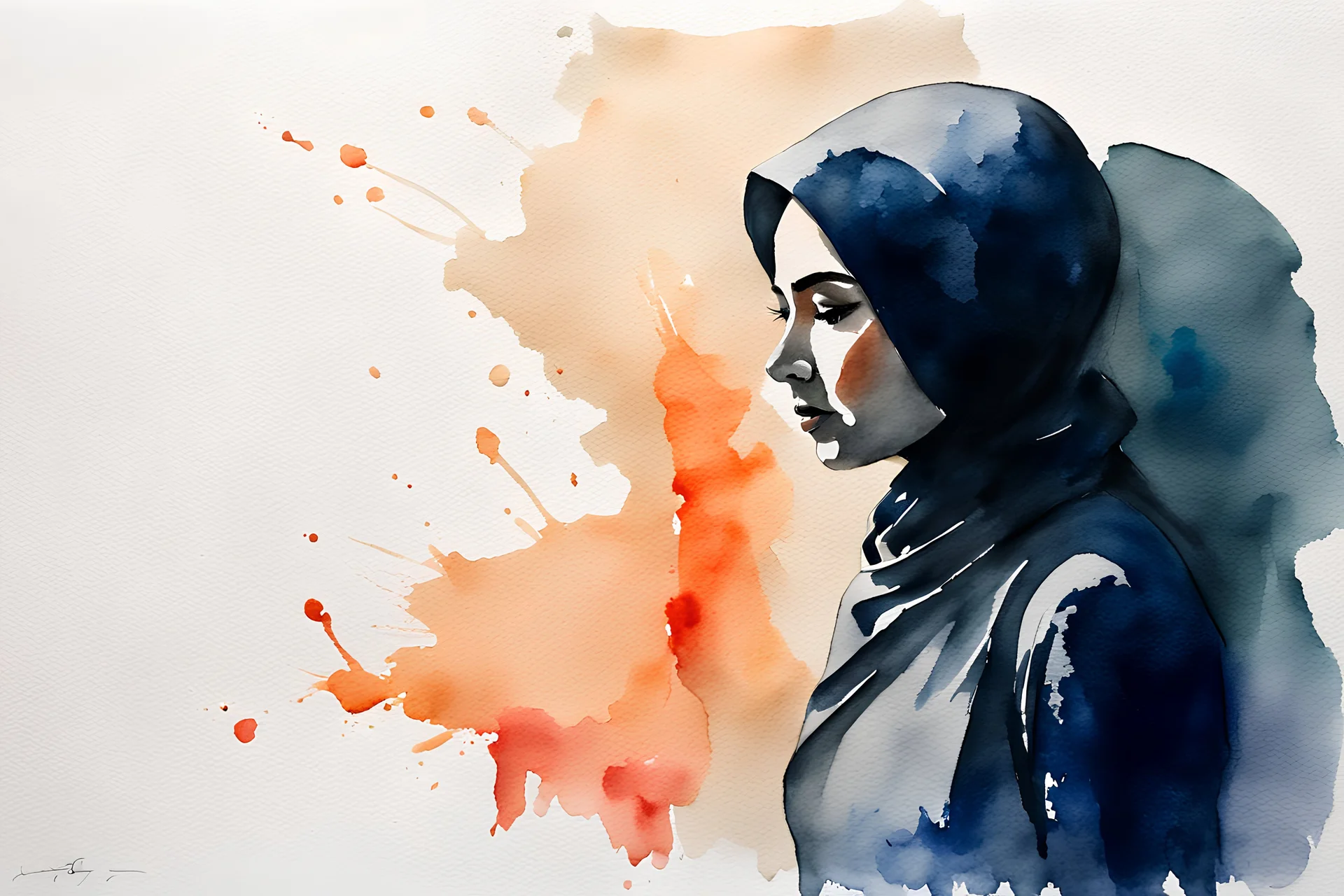 watercolor painting. A woman's shadow on the wall. minimalist. Iran. rehabilitation. watercolor Iran. hijab