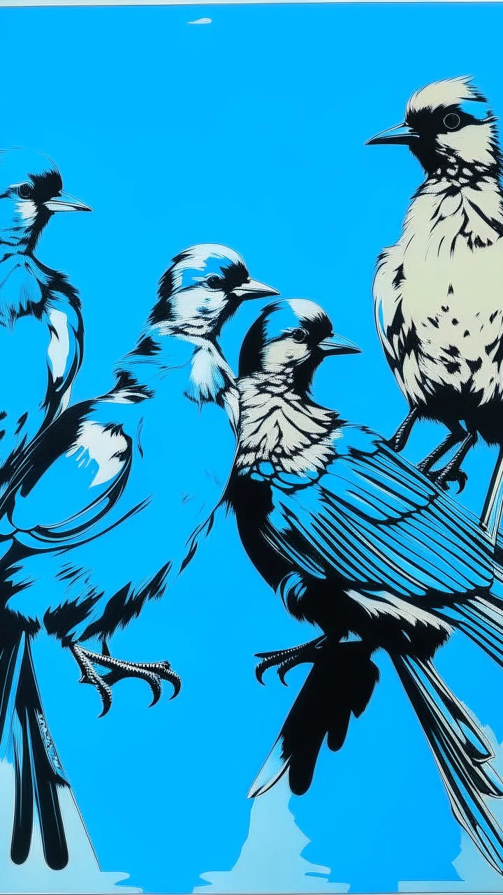 Light blue avian birds painted by Andy Warhol