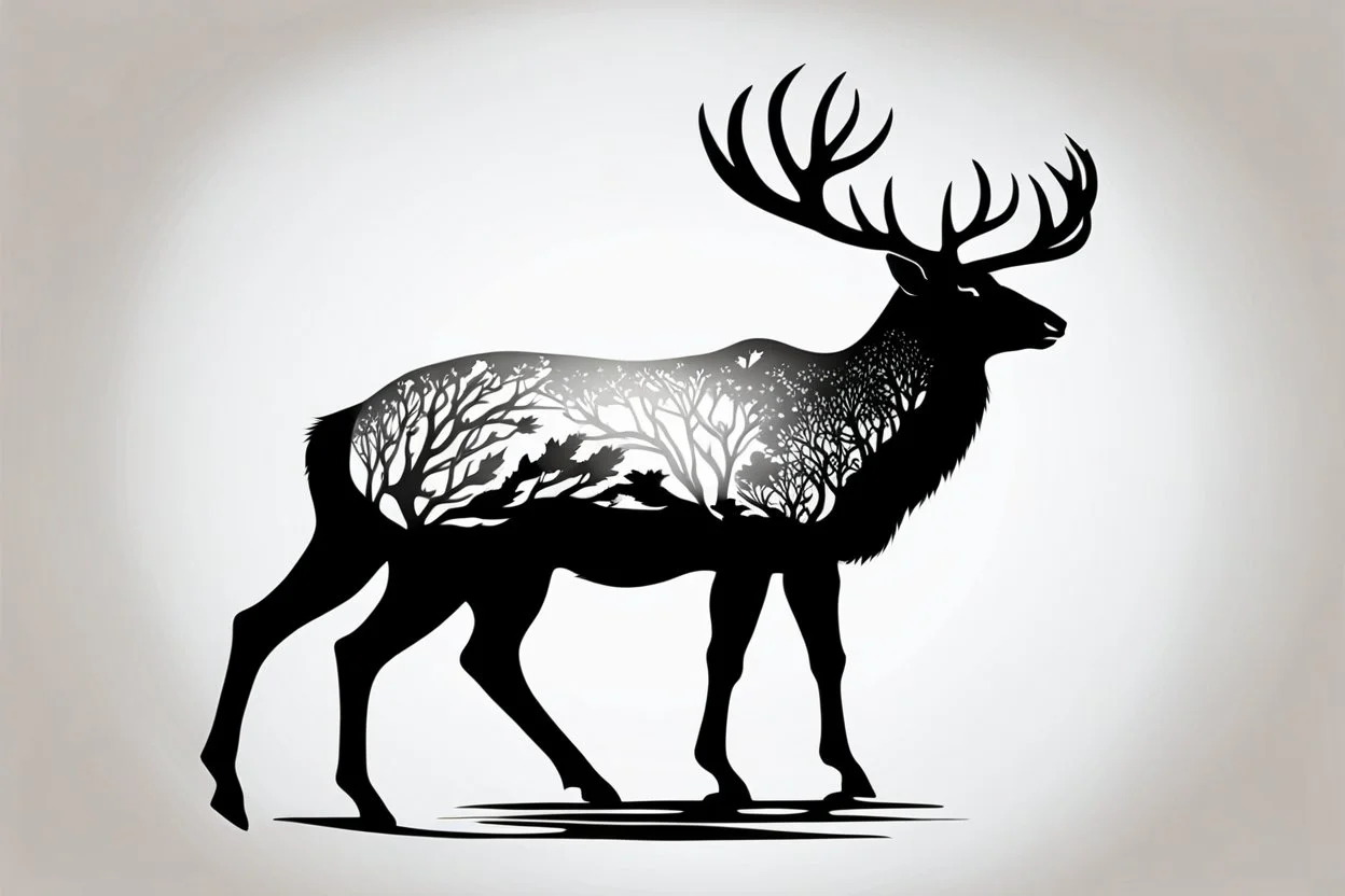 silhouette of a male deer, black on white, vector