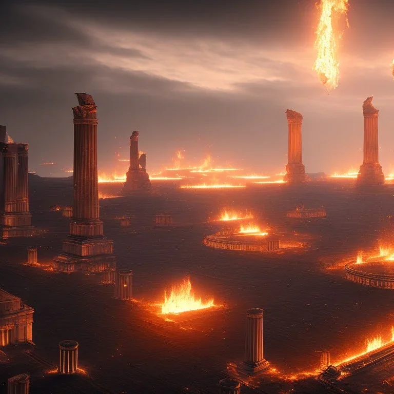 roman empire, epic, shiny, dust, landscape, fire, 8k, extremly detailed, dark,