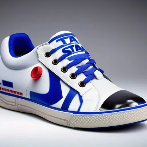 star wars r2d2sneaker, 35mm camera, magazine advertisement, realistic shot 3/4 view from the lateral front