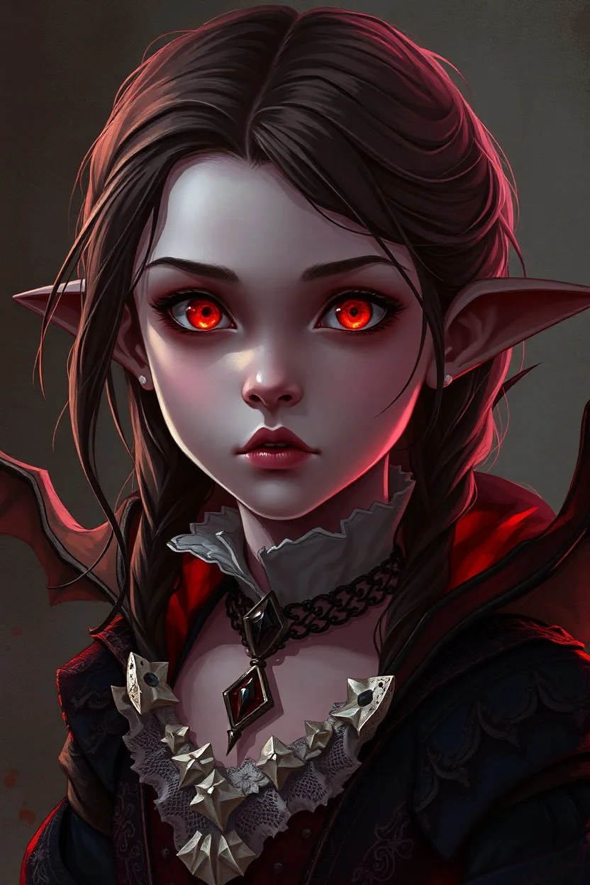 a vampire child, age 13, female, red eyes, attractive, fantasy, medieval, illustration, cinematic, digital art