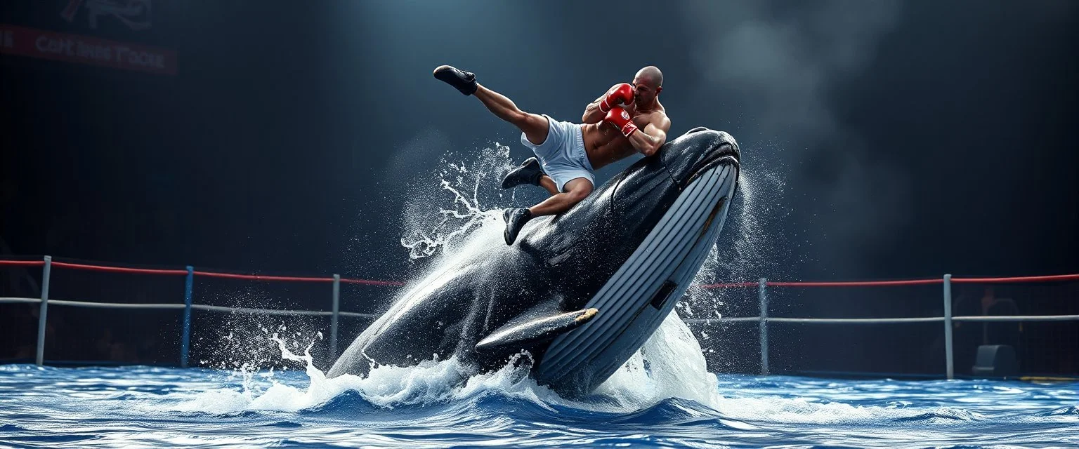 kick boxing match on top of whale, suplex on whale