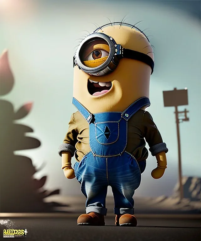 Minion toddler, steampunk, full body, red hair, leather jacket, dramatic lighting, hyper realistic