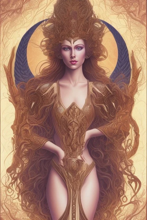 Create an image of a Wiccan Mayday Goddess. The goddess should be depicted as a beautiful and powerful figure, surrounded by symbols of the element of fire. Her hair should be long and flowing, and she should be dressed in a flowing gown or robe. In the background, include imagery of flowers, greenery, and perhaps a bonfire or other symbols of the Beltane celebration. The image should evoke a sense of joy, celebration, and spiritual connection to nature.