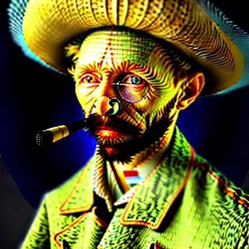 oil portrait of an old men with hat smoking a pipe by Van Gogh 8k