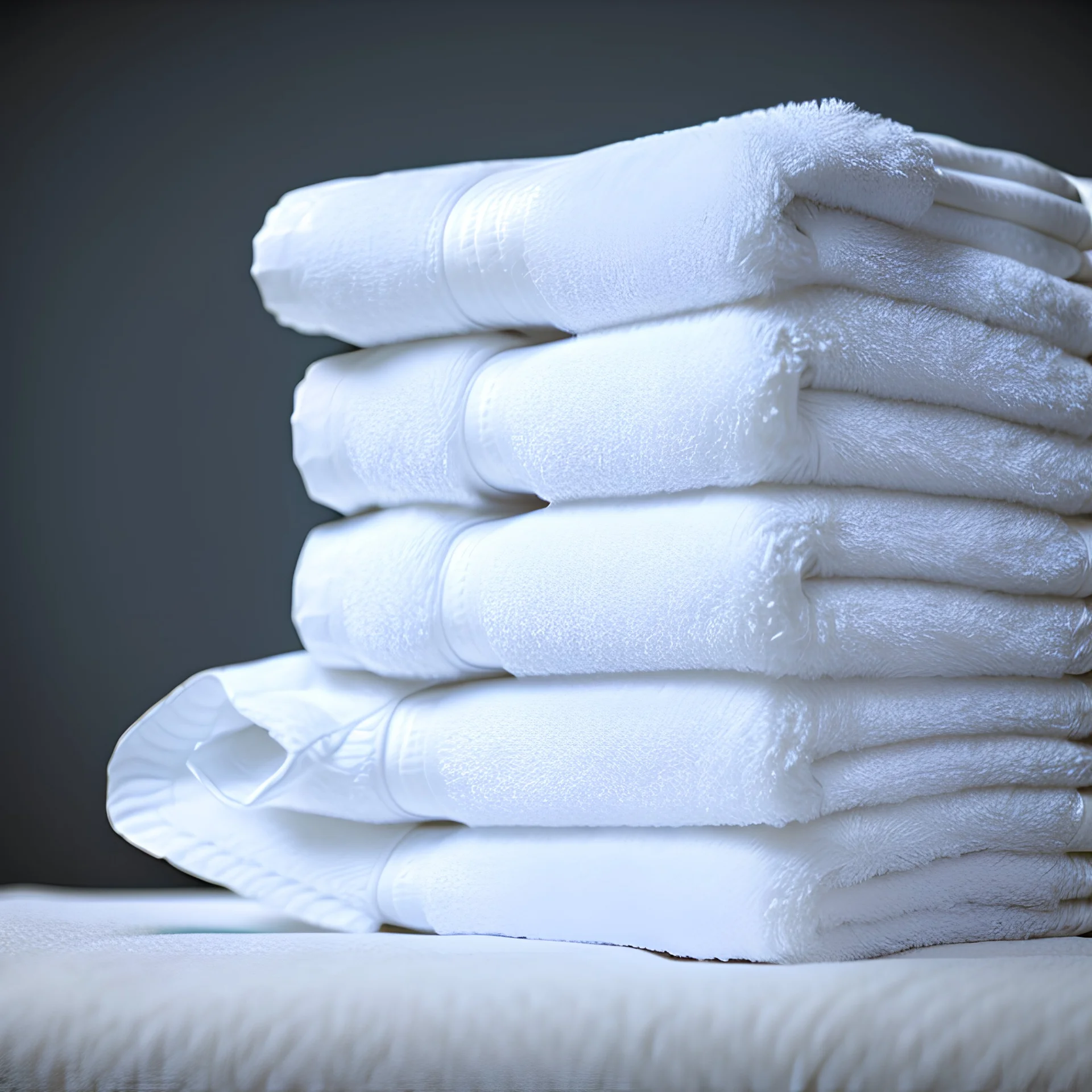 super realistic photo of a stack of towels on a white background