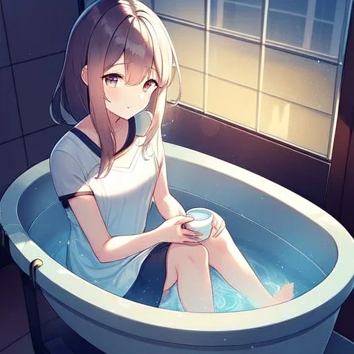 anime girl sitting in a bath tub that looks like a tea cup