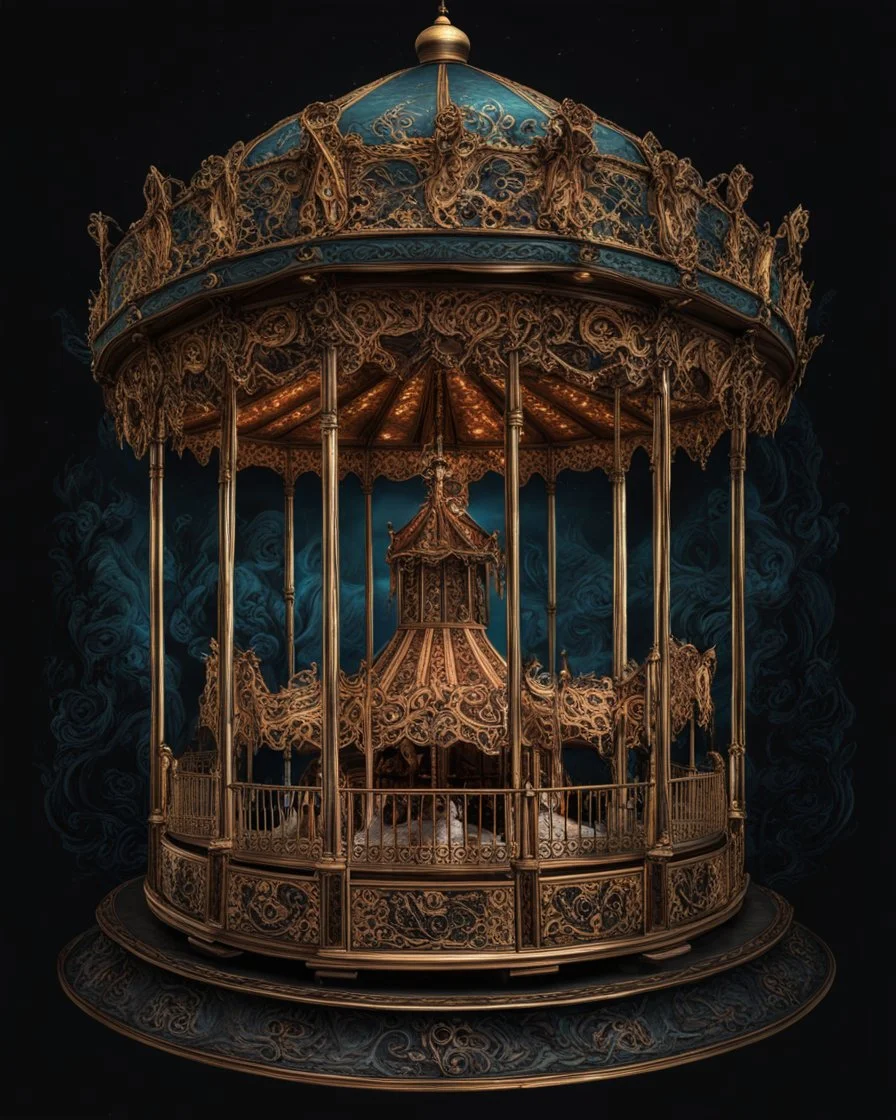 Horror Movie ornate Carousel Design, T-Shirt Design, fantasy art, digital painting, clean dark background, 8K, HDR