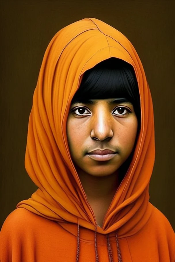 MALALA YOUSAFZAI with orange hoodie, realistic photos