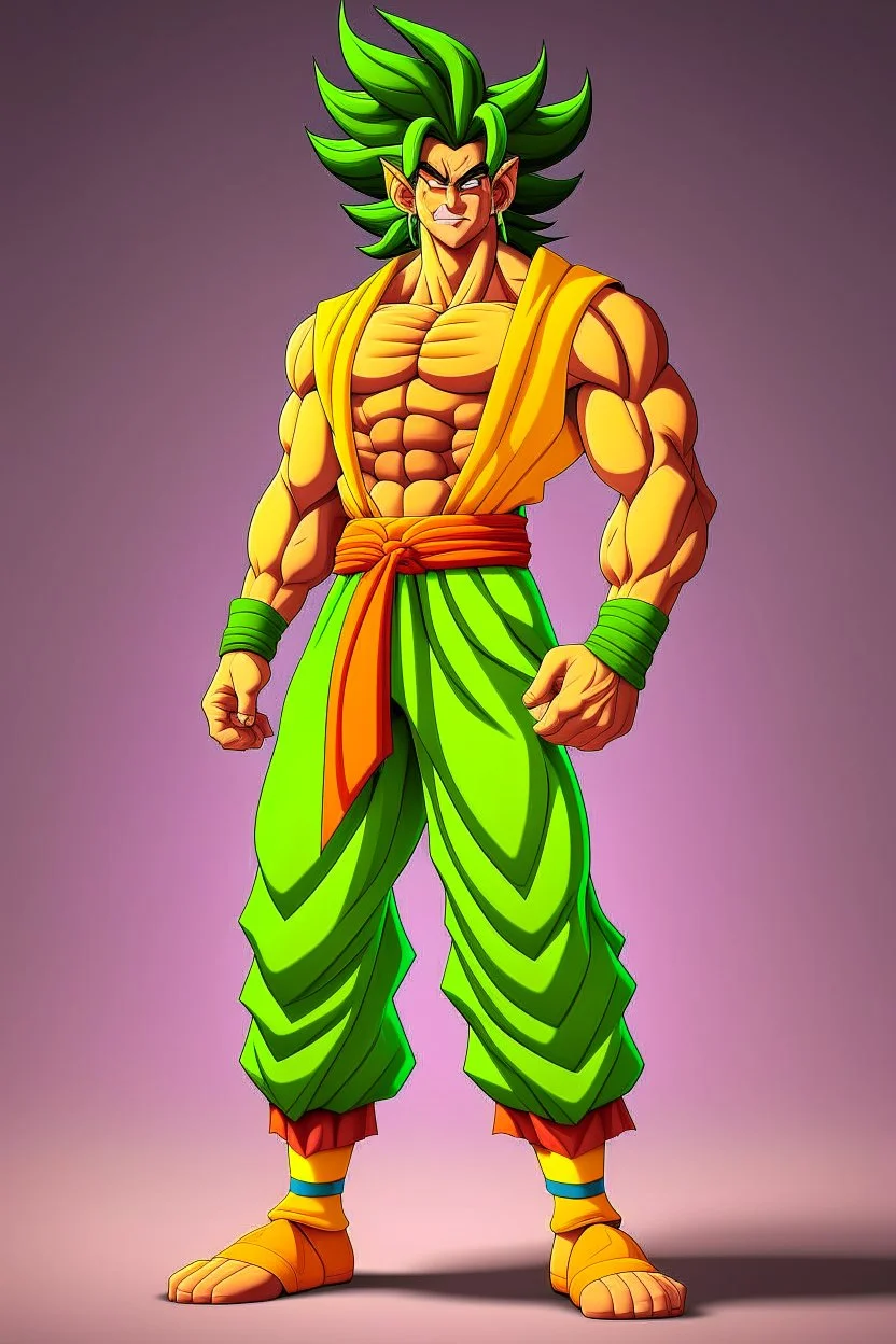 Full Body, Male Tiefling, monk, body shape as Broly, boxer pose, goku outfit colour theme, HD