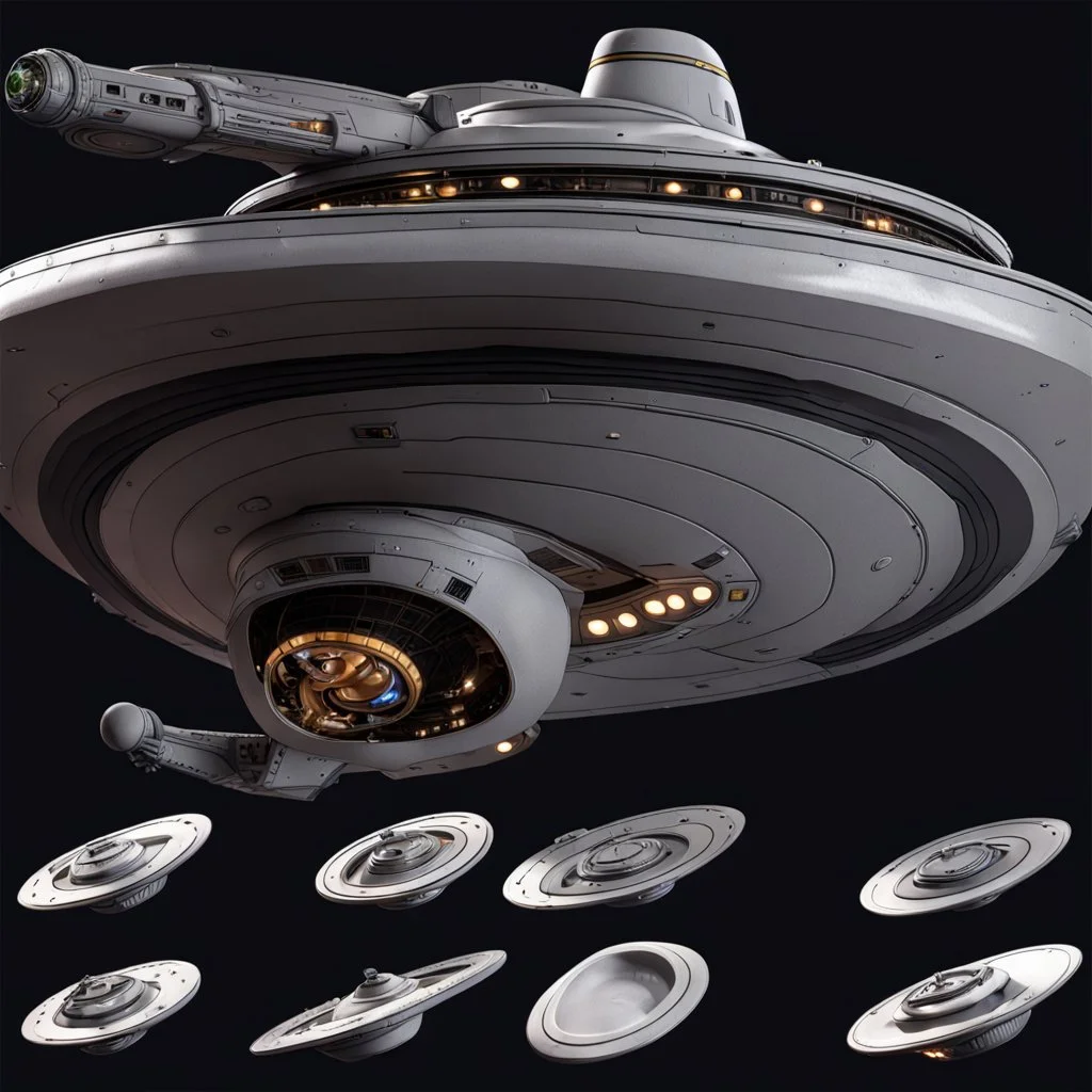 photorealistic uss enterprise ncc-1701X, saucer section connected by a thick angled neck down to the body of the ship, a long pillshaped oval with a deflector dish stuck in the front and a landing bay in the rear