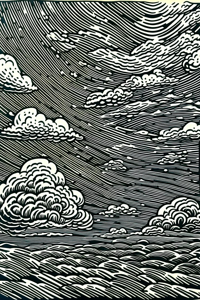 Linocut storm clouds