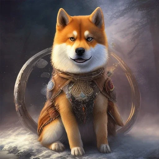 viking shiba inu with 4 spirit orbs