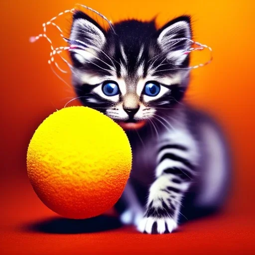 Cute kitten playing with a ball of string