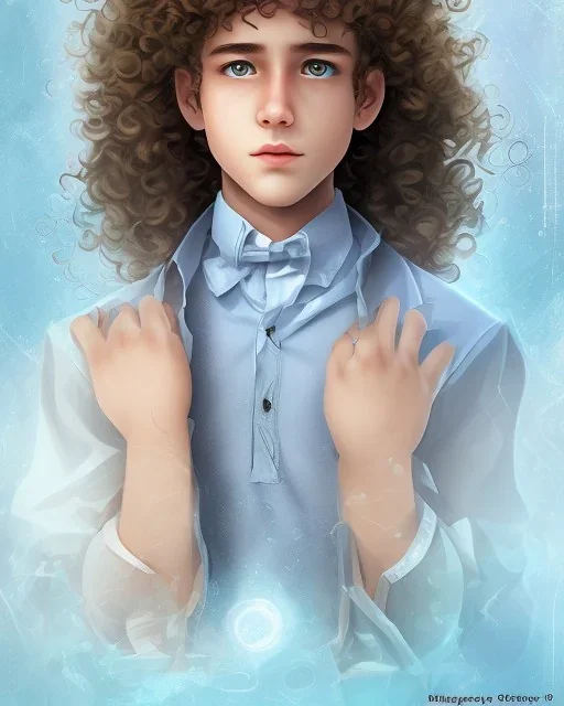 beautiful 12 year old arabic boy with curly hair and light blue eyes