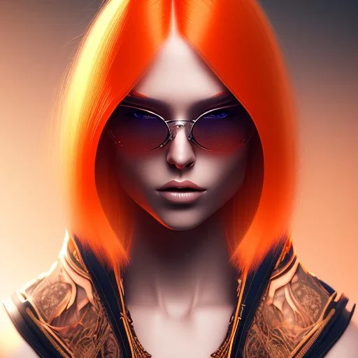 fantasy setting, woman with bicolor hair in shades of orange and white