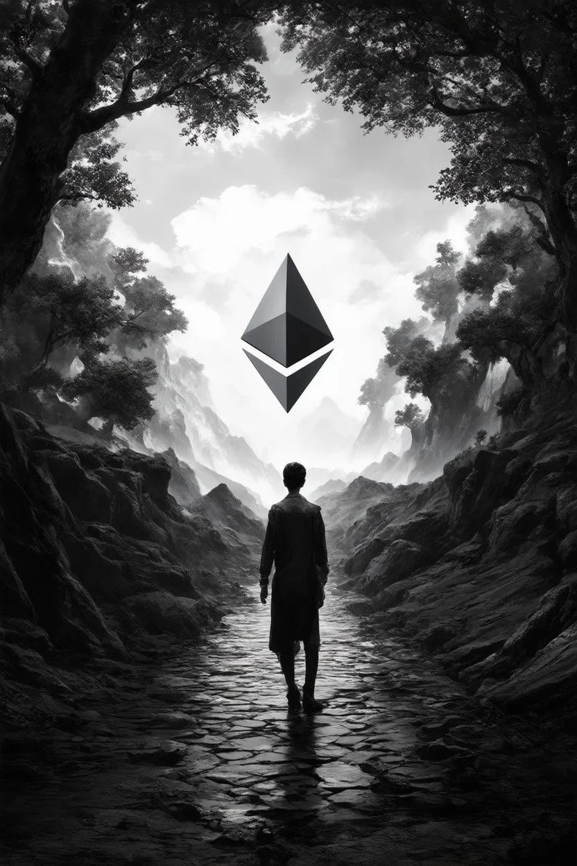 tom lee ethereum oracle of delphi seeing the future in the style of surrealism black and white