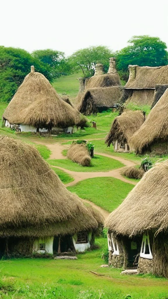 village with small thatched roofed houses