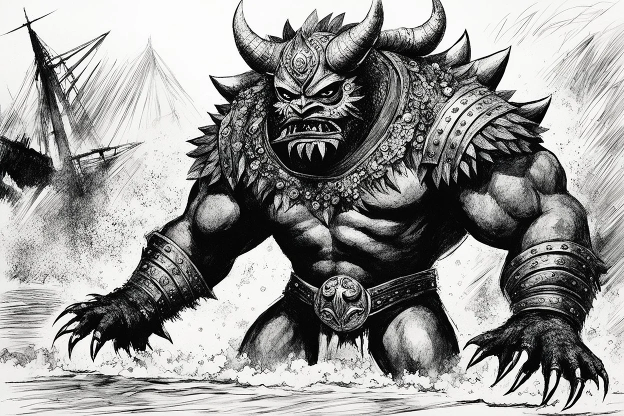 an illustration for the comic "Mil Mascaras is the Nilbog monster" by Jean-Paul Riopelle