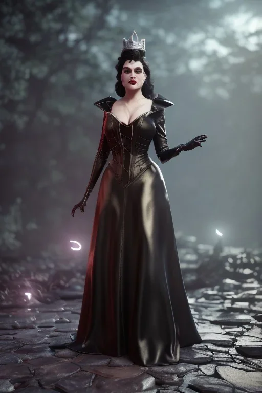 Ezada Sinn as evil queen in black leather gown, angry, unreal 5, octane render,cinema4d, dynamic lighting, dramatic lighting, 4k, redshift render, highly detailed, hyper realistic