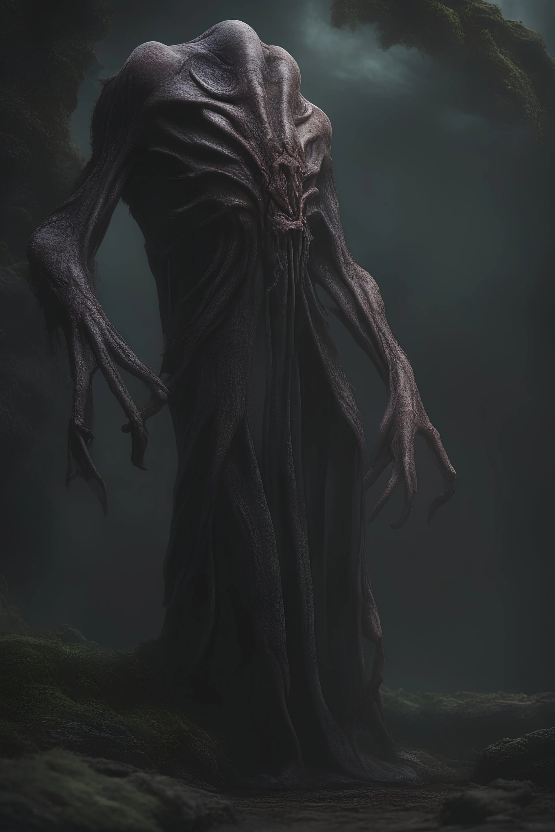 Undead mind flayer. full body shot. fantasy and horror setting, Cinematic lighting, Volumetric lighting, Epic composition, Photorealism, Very high detail, Character design, Unreal Engine, Octane render, HDR, Subsurface scattering, fantasy art,