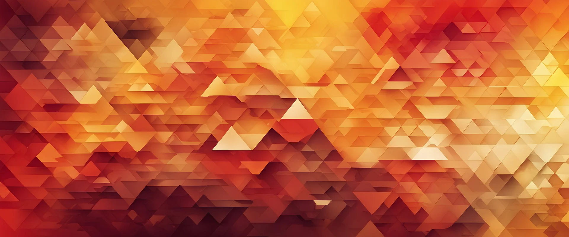 Yellow orange red brown abstract background for design. Geometric shapes. Triangles, squares, stripes, lines. Color gradient. Modern, futuristic. Bright. Web banner. Wide. Panoramic.