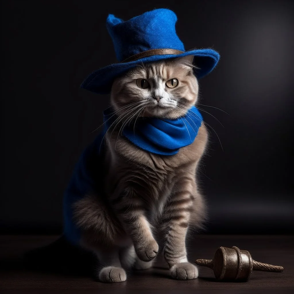 a cat with a sword and blue hat with boots