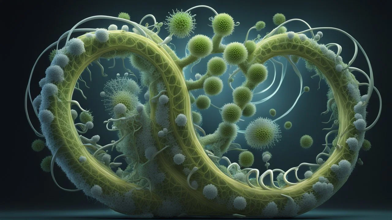 A genetically engineered plant emerges from a mesmerizing spiral, inspired by E. T. A. Hoffmann. This intricate 3D render depicts a fusion of primitivism and biochemistry, showcasing a fascinating blend of RNA bioweapons, xenobiology, and the morphing DNA helix. The image portrays a bioorganic concept of a mechanically evolved life form, born out of DNA experiments.